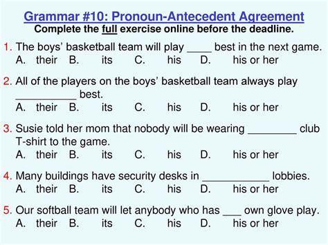 pronoun antecedent agreement worksheet grade 10